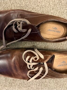 Dockers Brown Leather Derby Dress Shoes with Tan Laces